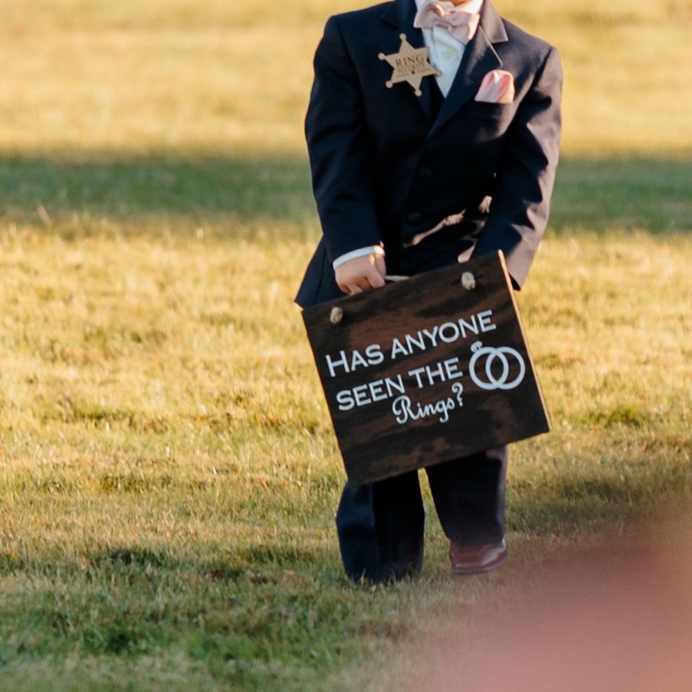 Handmade Wooden Ring Bearer Sign, funny wedding sign